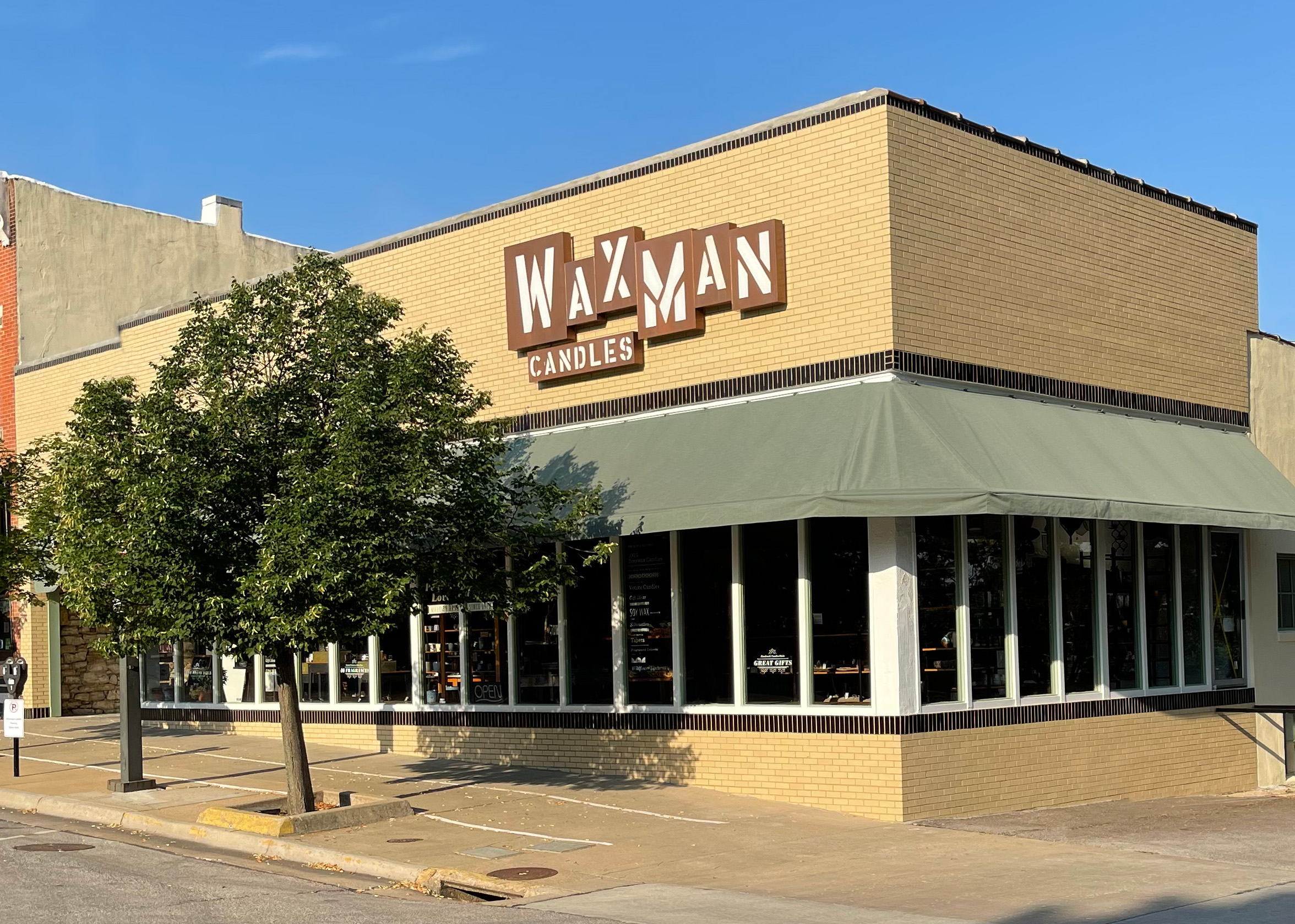 Corner View of The Outside of Waxman Candle's Current Downtown Lawrence Location.