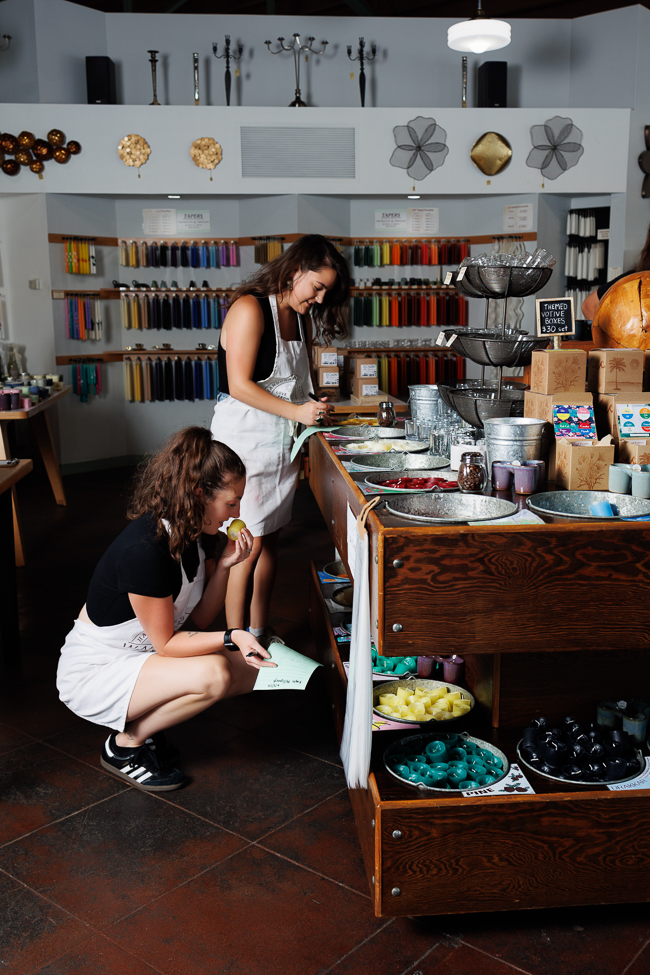 Participants at a candle making class at Waxman.